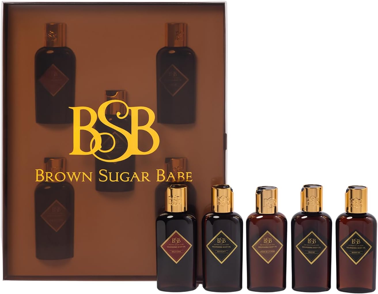 Brown Sugar Babe Body Oil Gift Set, Five Scents are Creme De La Creme, Wild Card, Rich Aunty, Madam, Marry Me Gallery Photo 1